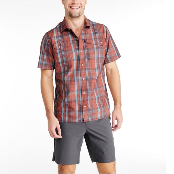 L.L. Bean SunSmart Cool Weave Short Sleeve Shirt in Russet Clay/Sea Green - Picture 3 of 11